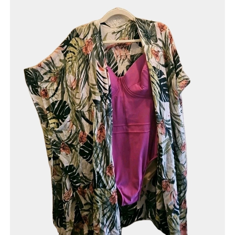 Shape FX One Pc Underwire Swimsuit Magenta Plus Sz 20W Bonus Open Kimono OS #649